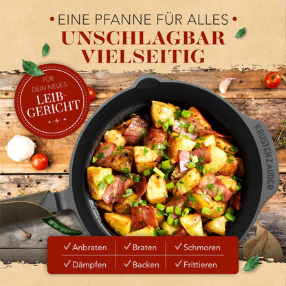KRUSTENZAUBER Gusseisenpfanne Induktion 28cm – Mit Deckel