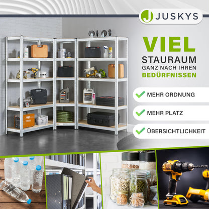 Juskys 3er Metall Regalsystem Basic - Schwerlast Silver