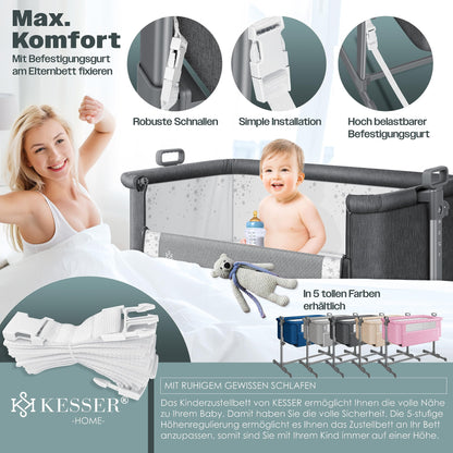KESSER Hubi 3in1 Baby Beistellbett Reisebett – Dunkelgrau