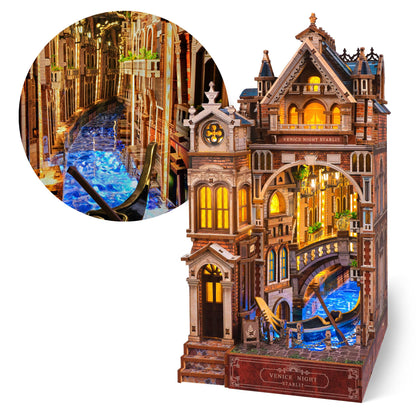 FUNPOLA Venice Night Starlit Book Nook Kit, 3D-Holzpuzzle mit LED, beleuchtete Venedig-Miniatur aus Holz