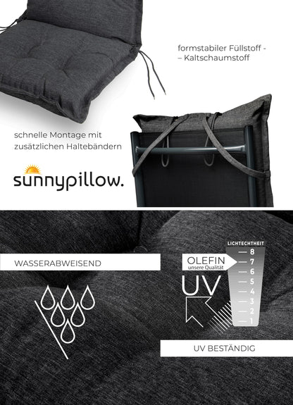 sunnypillow Gartenstuhlauflage Hochlehner 2er-Set, Anthrazit
