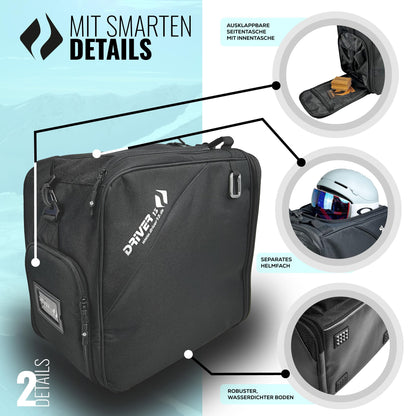 Driver13 Skistiefeltasche Bootbag mit Helmfach für Skischuhe, schwarz