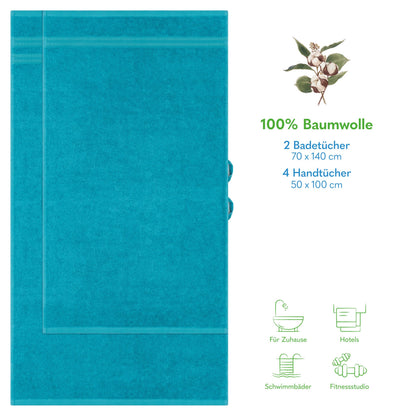 Hammetex Handtuch Set 6-teilig, 100% Baumwolle Frottier, Türkis