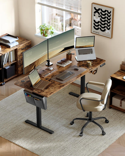 SONGMICS Elektrischer Schreibtisch 160x70 cm - Vintagebraun LSD136K01