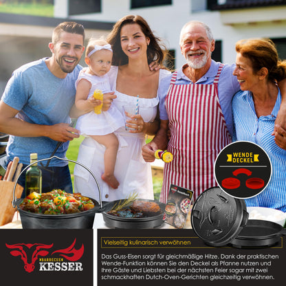 KESSER® Dutch Oven Set BBQ 9L - Gusseisen Feuertopf mit Füssen