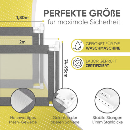 RAWVEL® Bettgitter 1.6m grau - Rausfallschutz für Kinderbetten