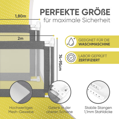 RAWVEL Bettgitter grau 90 cm – Rausfallschutz für Kinderbetten