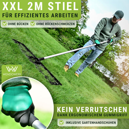 WENDOWERK Rasennivellierrechen 80x30 cm mit 2 m Stiel, schwarz