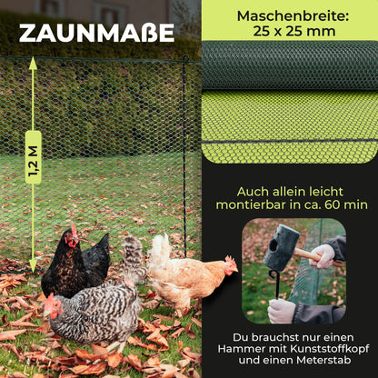 SELFmania Hühnerzaun 25 m, 120 cm hoch, grün, inkl. 21 Stäbe