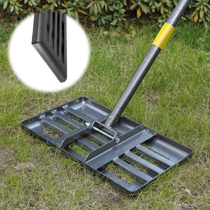 DAKEPOLE Nivellierrechen Edelstahl Rasenrechen 43 x 25 cm mit verstellbarem Stiel zum Nivellieren von Rasen