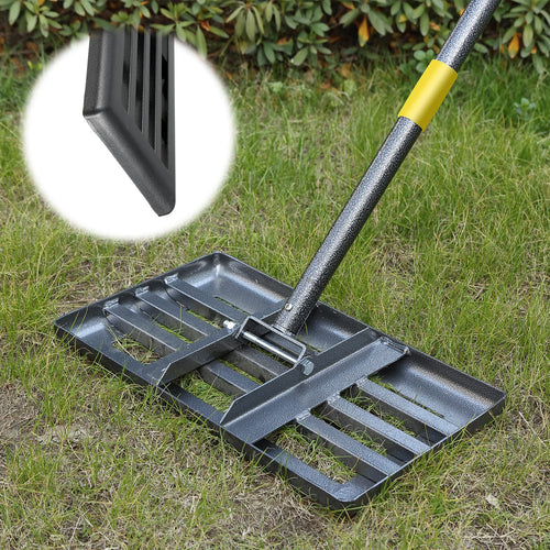 DAKEPOLE Nivellierrechen Edelstahl Rasenrechen 43 x 25 cm mit verstellbarem Stiel zum Nivellieren von Rasen