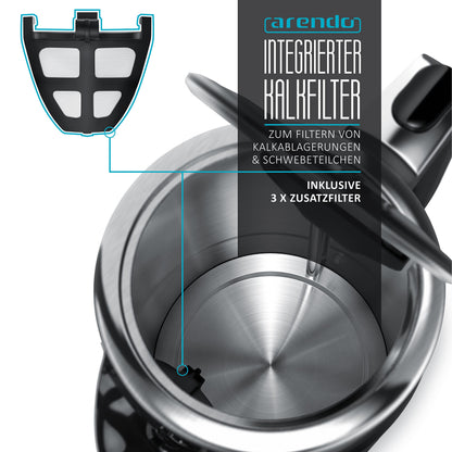 Arendo Turbo Wasserkocher Edelstahl mit Temperaturwahl 3000W