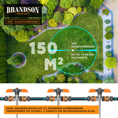 Brandson 4x Rasensprinkler 3-Fach – 360° Rasensprenger mit Erdspiess