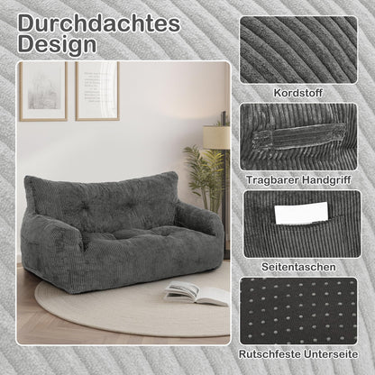 Pamapic Sitzsack Doppel-Loungesessel mit Füllung, ergonomisch, Grau