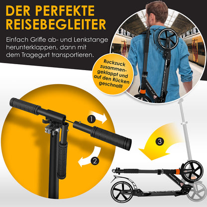 KESSER® Cityroller Scooter 205mm Räder PU Big Wheel - Pro-S Tretroller mit Doppel Federung, City-Roller Scooter klappbar und Höhenverstellbar, Inkl. Gurt, Roller Kickscooter für Erwachsene und Kinder