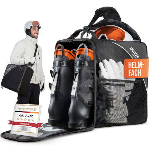 Driver13 Skistiefeltasche Bootbag mit Helmfach für Skischuhe, schwarz, mit Trageschlaufe und Schultergurt