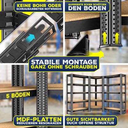 MASKO 3er Set Schwerlastregal – Metall, 1x Eck, 2x Lager, Schwarz