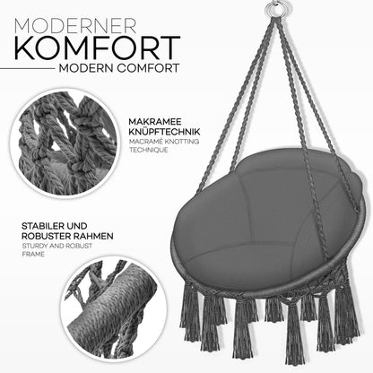 tillvex Hängesessel TVHS011 mit Kissen, Hängestuhl bis 200 kg