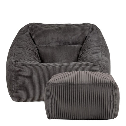 Icon Natalia Sitzsack mit Hocker – Dunkelgrau Cordstoff
