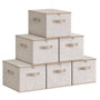 SONGMICS Aufbewahrungsbox mit Deckel, 6er Set, faltbar, sandbeige – Vliesstoff-Boxen mit drei Griffen