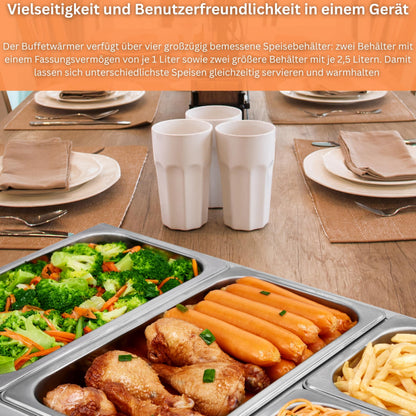 Steinborg Buffetwärmer Speisewärmer mit 4 Edelstahlbehältern 300 Watt