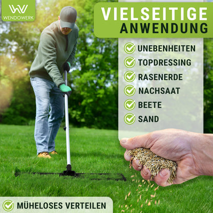 WENDOWERK Rasennivellierrechen 80x30 cm mit 2 m Stiel, schwarz