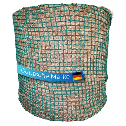 Flori's® Heunetz Rundballen engmaschig - ø150x150cm, 4.5cm. Verlangsamt Heuaufnahme und reduziert Futterverluste.