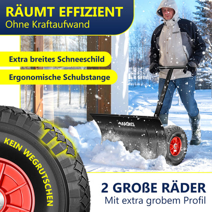 Masko Schneeschieber auf Rädern – 75 cm Schwarz, höhenverstellbar