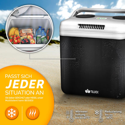 tillvex Kühl- & Wärmebox 32L – 230V/12V für Auto/Camping, Anthrazit