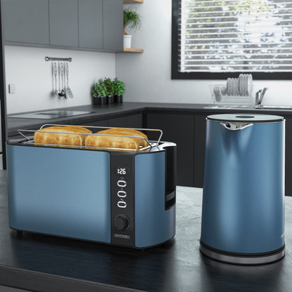 Arendo Wasserkocher und Toaster Set Edelstahl Blau