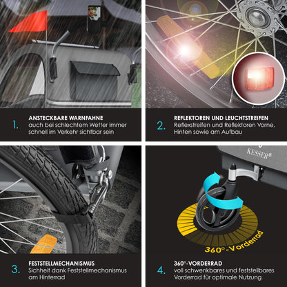 KESSER® Sport-RX 2in1 Kinderfahrradanhänger – 1-2 Kinder