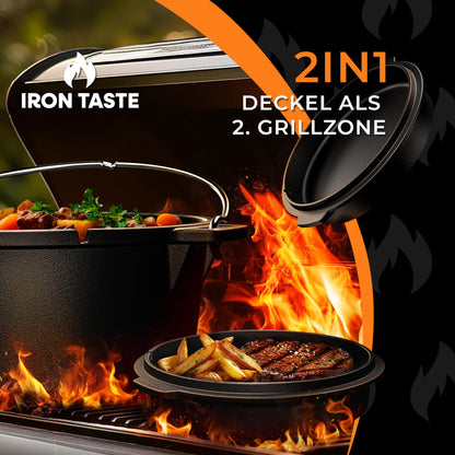 IRON TASTE Dutch Oven Set 12L – Eingebrannter Gusseisen Feuertopf
