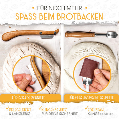KRUSTENZAUBER Gärkörbchen Set mit 2 Bäckermessern, rund & oval