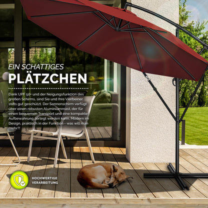 tillvex Ampelschirm Ø 300 cm, Alu-Sonnenschirm mit Kurbel, Rot