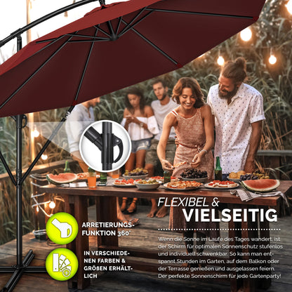 tillvex Ampelschirm Aluminium Ø 350 cm mit Kurbel, UV-Schutz, Rot
