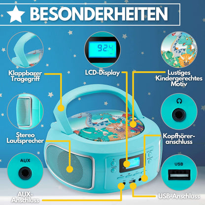 Cyberlux tragbare Boombox CD-Radio mit FM, USB und AUX-In, Grün