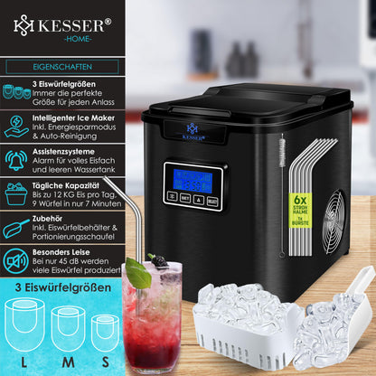 KESSER® Eiswürfelbereiter Edelstahl Eiswürfelmaschine - Schwarz
