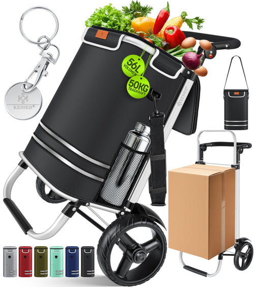 KESSER® Einkaufstrolley Faltbar 3in1 Treppensteiger – Schwarz. Faltbarer Treppensteiger-Trolley mit 3in1-Rädern erleichtert den Transport über Stufen.