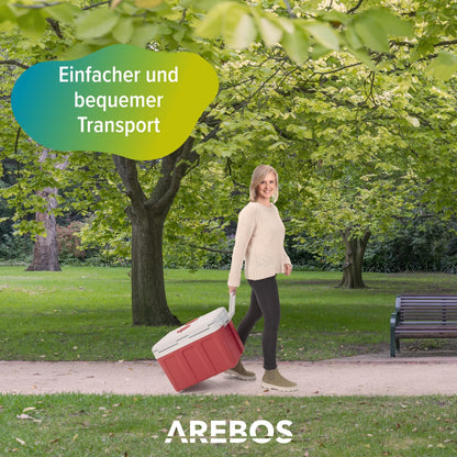 Arebos 40L Mobile Elektro Kühlbox 12/230V – Kühlen & Warmhalten Rot