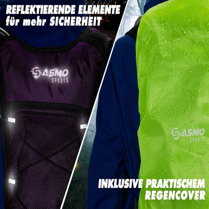 SASMO Trinkrucksack Schwarz mit 2L Trinkblase und Thermofach