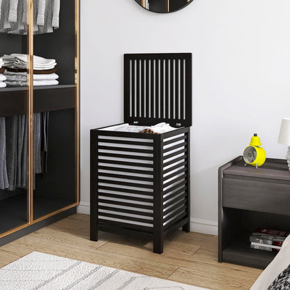 SMIBUY Grosser Bambus-Wäschekorb mit Deckel - Schwarz