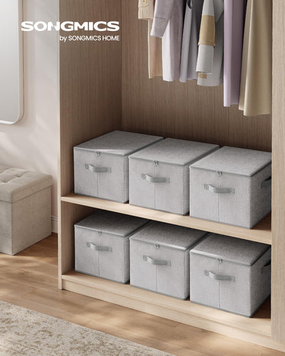 SONGMICS Aufbewahrungsbox mit Deckel, 3er Set, faltbar, taubengrau