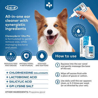 ICF Clorexyderm Oto Piu Ohrreiniger für Hunde und Katzen, 2 x 150 ml