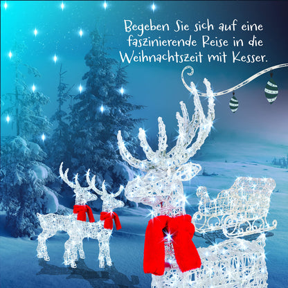 KESSER LED Rentiere mit Schlitten 240er weiss – Aussen & Innen