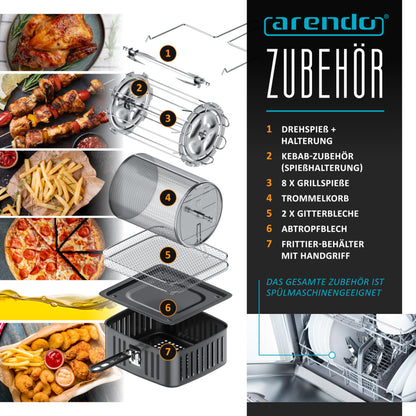 Arendo Heissluftfritteuse XXL Multifunktion 12L LED Touchscreen
