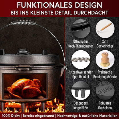 GUSSKÖNIG Dutch Oven 4.5L Gusseisen Feuertopf – Eingebrannt mit Füssen