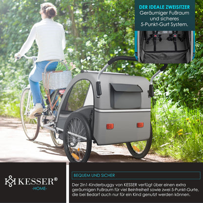 KESSER® Sport-RX 2in1 Kinderfahrradanhänger – 1-2 Kinder