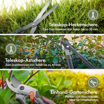 VonHaus Gartenscheren-Set 3-teilig mit Teleskop-Baumschere
