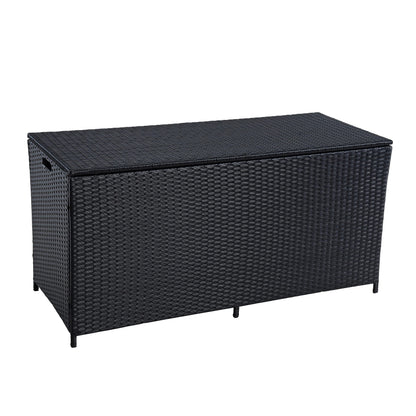 ESTEXO Polyrattan Auflagenbox Kissenbox Schwarz 120 x 50 x 59 cm, Metallgestell mit Polyrattangeflecht