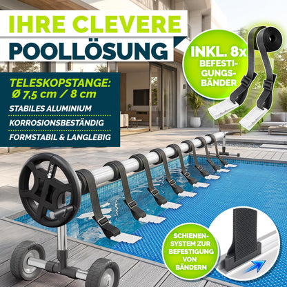 tillvex Pool Aufroller 3-5,70 m mit Vollgummireifen und Thermometer